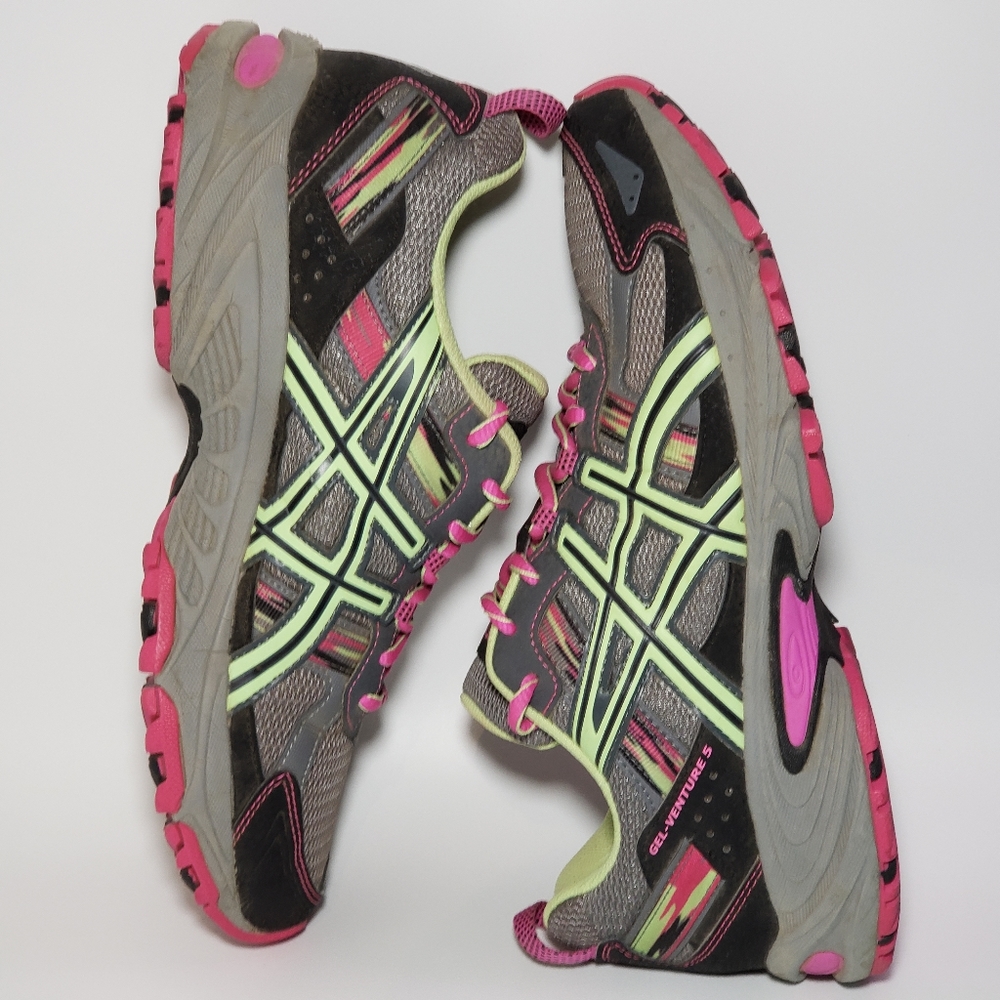 Asics Womens Gel Venture 5 T5N8N Gray and Green Running Shoes Lace Up Sz 9.5 - Picture 5 of 10